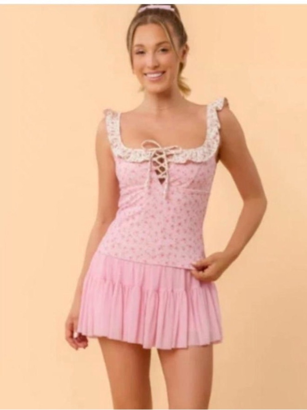 Blogilates Women's Ruffle Lace Up Tank Top - Picture 5 of 5